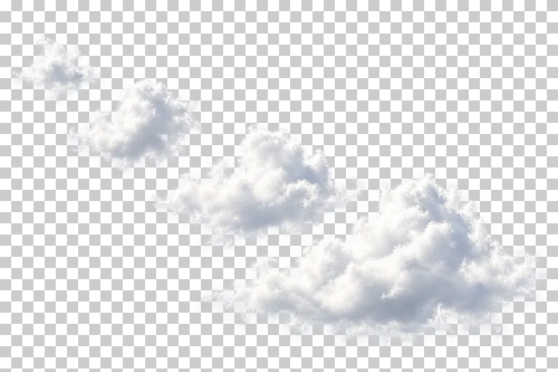 A group of white clouds arranged in graduated sizes.