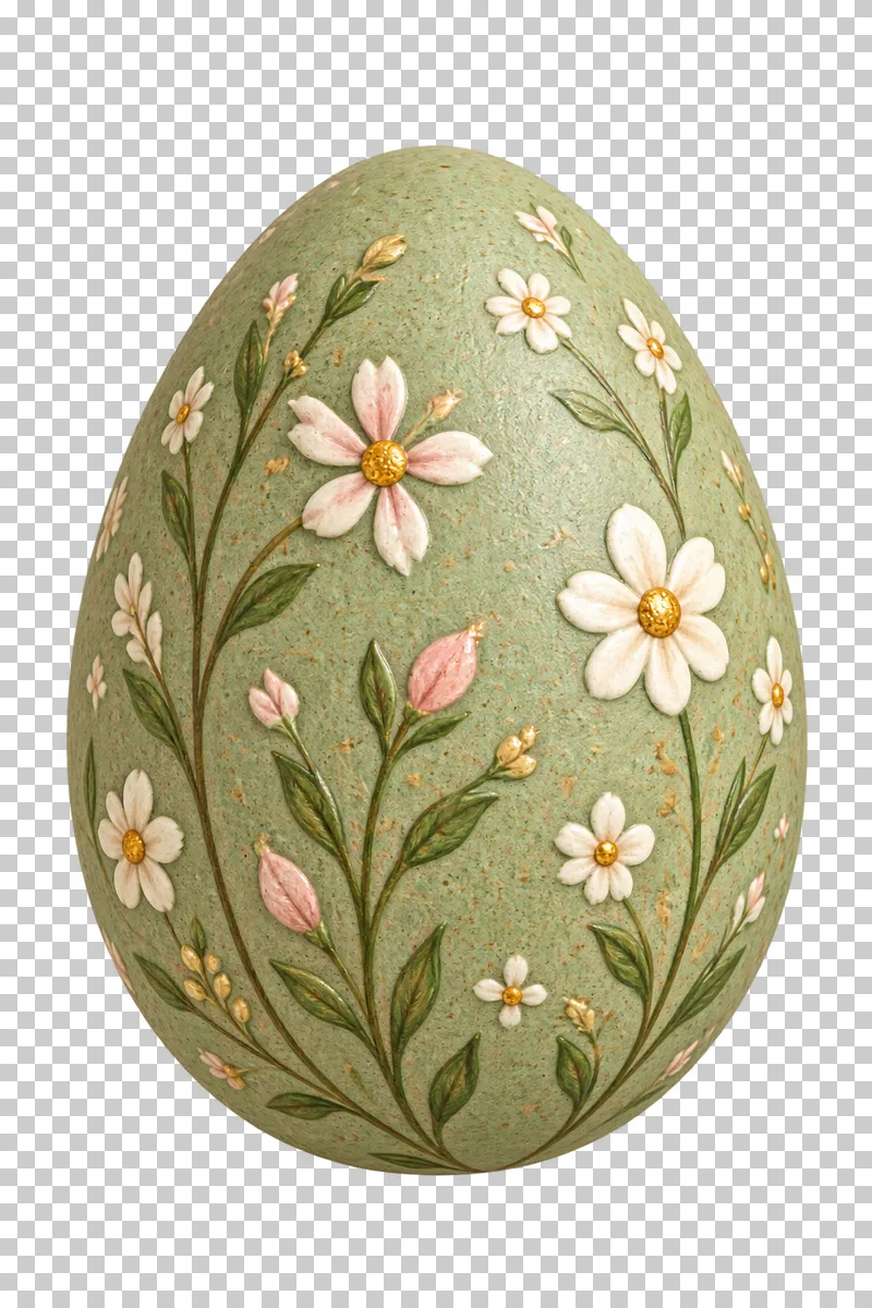 A cream Easter egg hand-painted with small wildflowers.