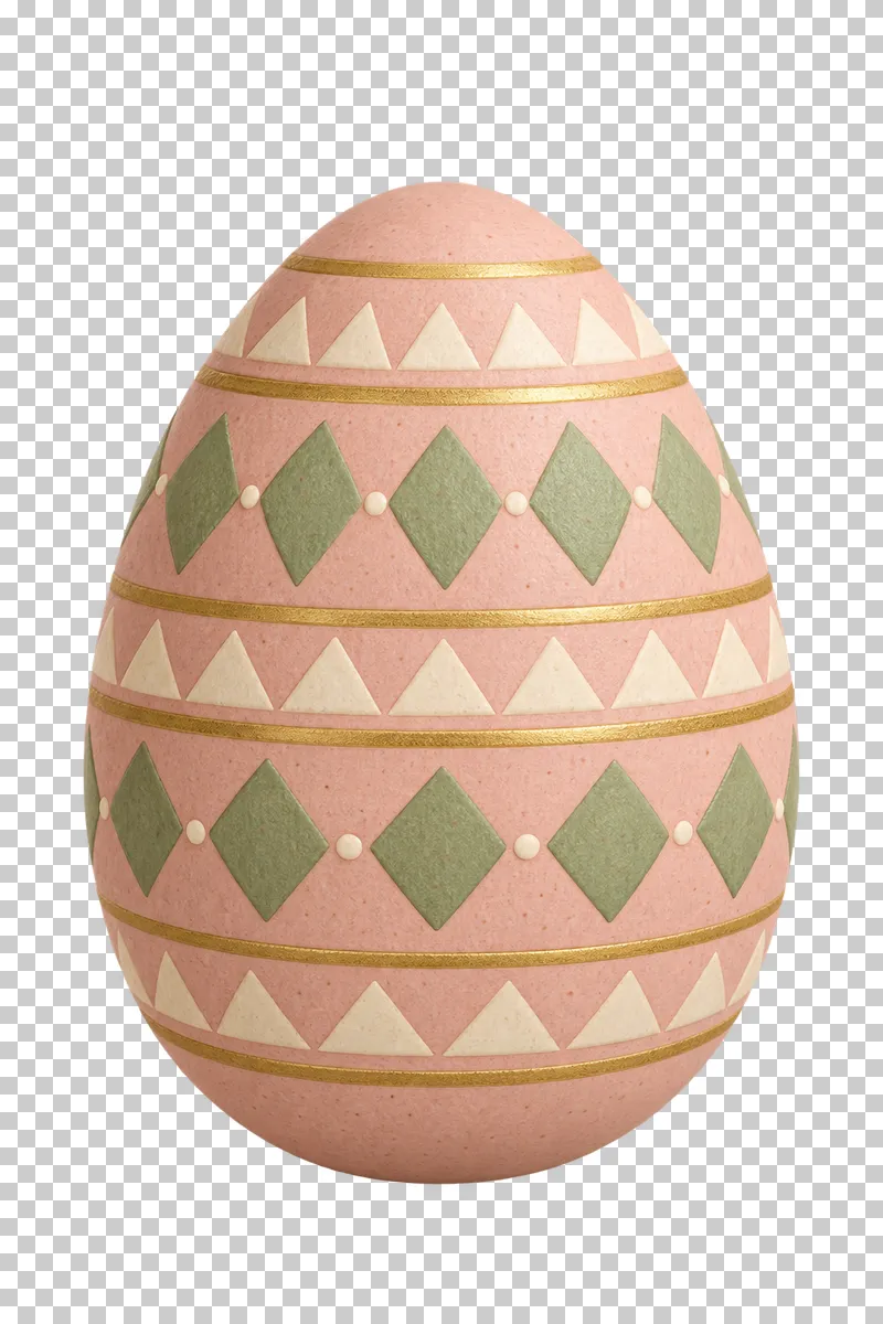 A ceramic Easter egg with a repeating geometric ornament.