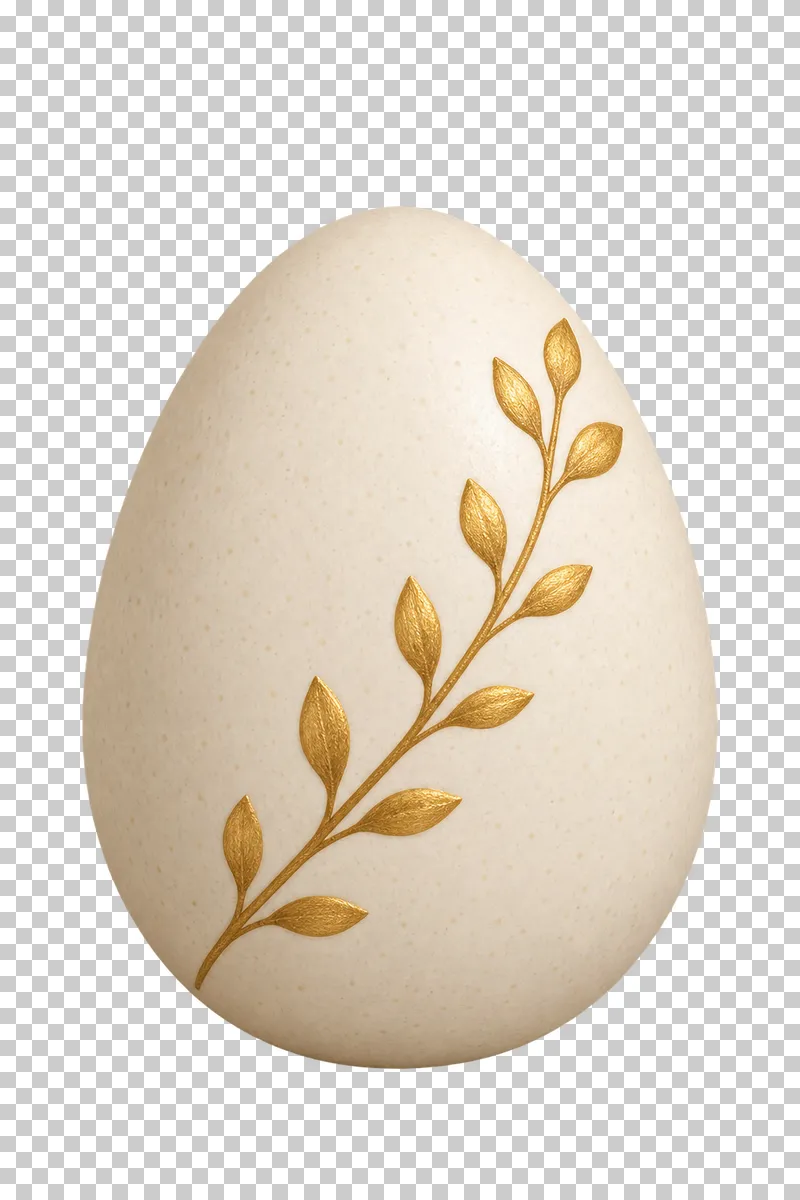 A matte Easter egg decorated with a single golden twig.