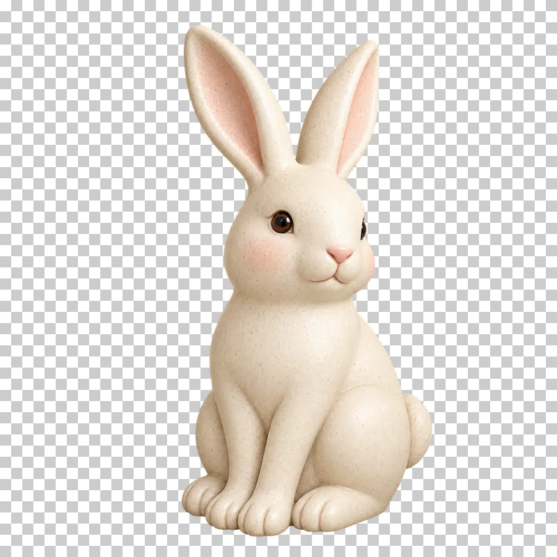 A seated cream ceramic rabbit with upright ears.