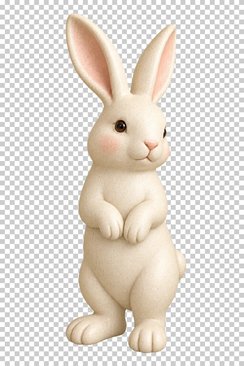 A standing cream ceramic rabbit with soft pastel details.
