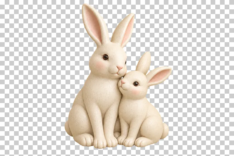 A pair of cream ceramic rabbits sitting together.