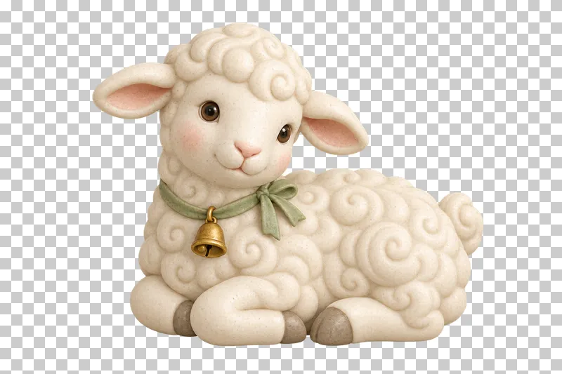 A small cream ceramic lamb with softly textured wool.