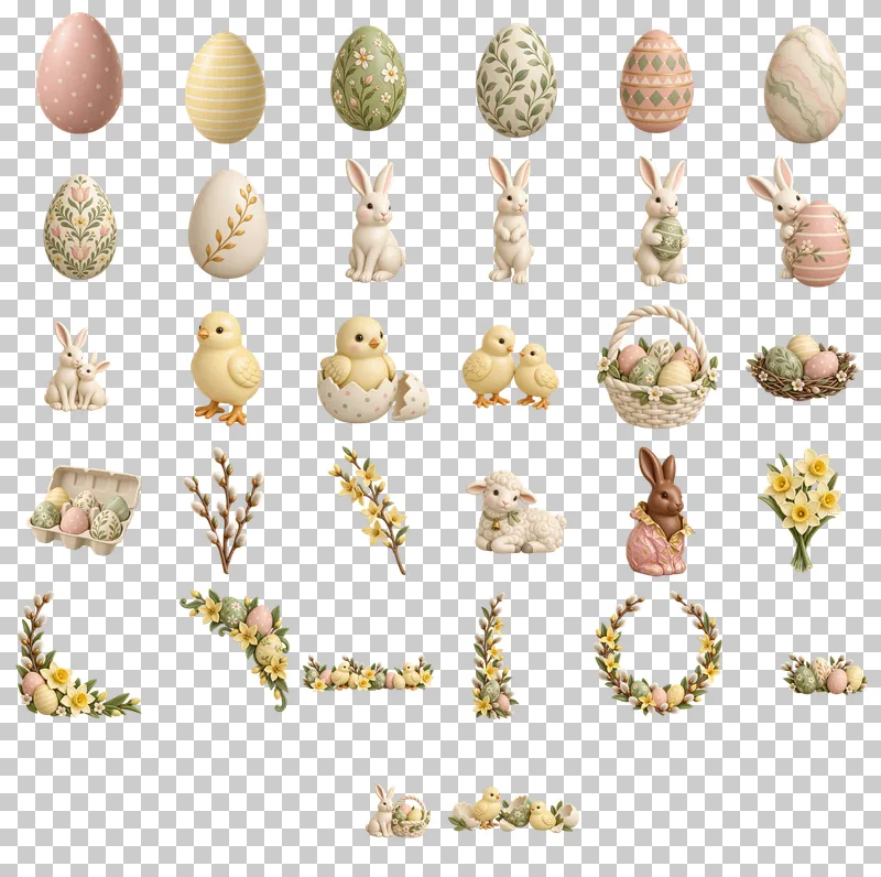 Easter Decorations PNG Collection: all 32 elements in one grid