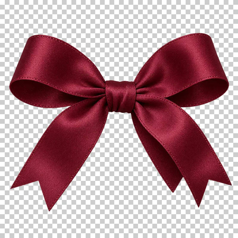One standalone burgundy satin gift bow with complete loops and two tails, front-facing for overlay use.