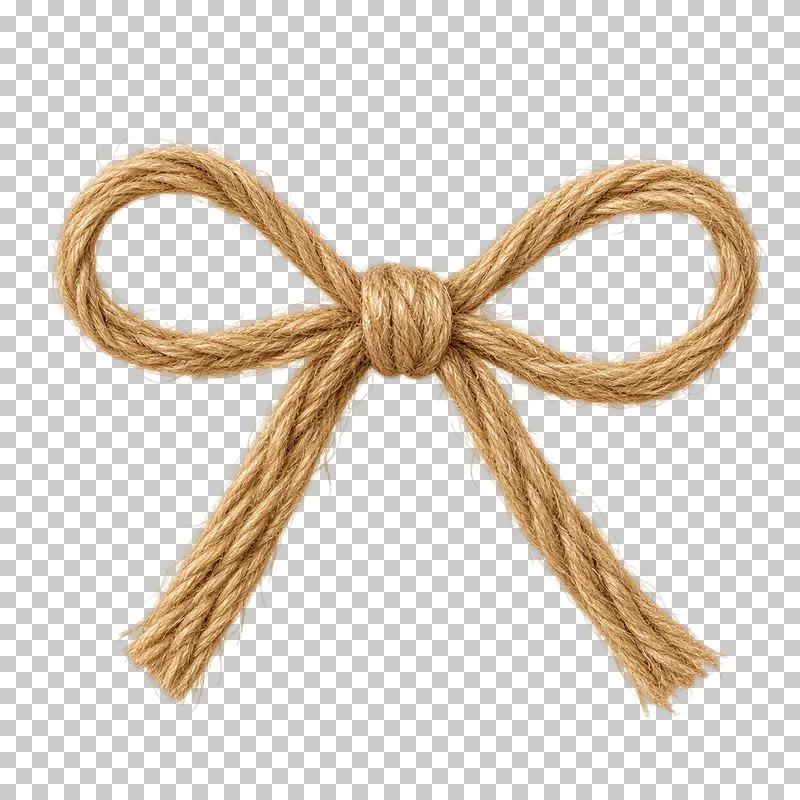 One standalone natural warm-gold twine gift bow with complete loops and tails, face-on for overlay use.