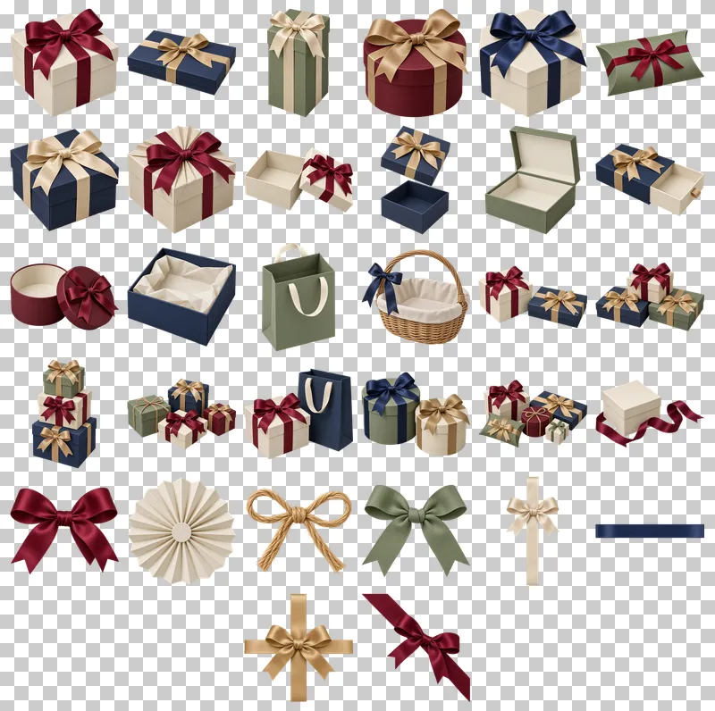 Gift Boxes and Wrapping PNG Collection: all 32 elements in one grid