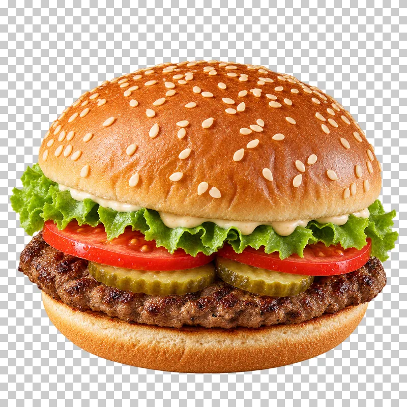 Generated advertising-style cutout of classic beef burger.