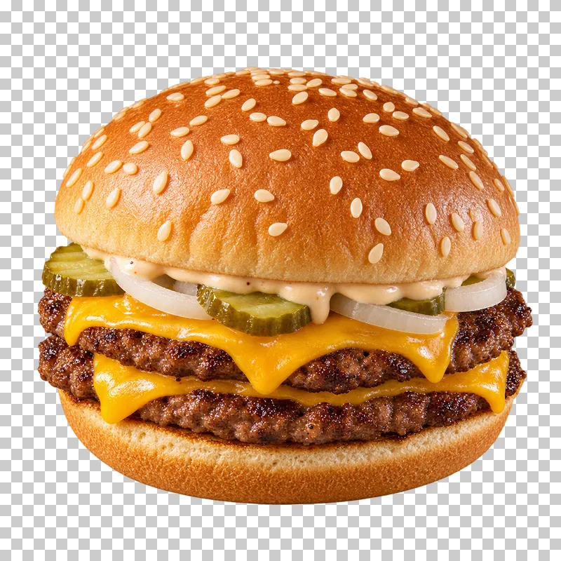 Generated advertising-style cutout of double cheeseburger.