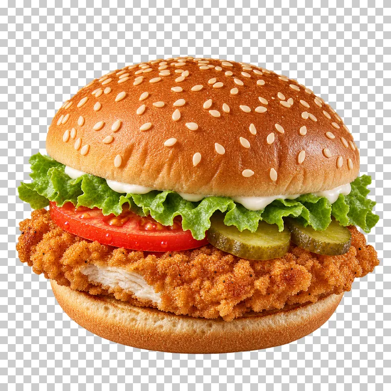 Generated advertising-style cutout of crispy chicken burger.