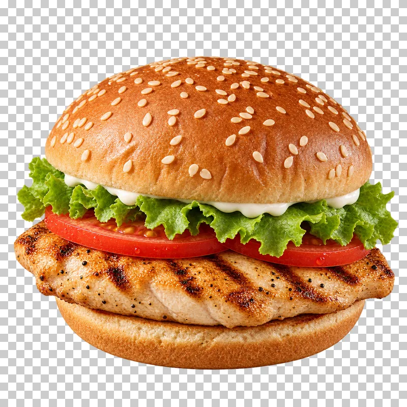 Generated advertising-style cutout of grilled chicken burger.