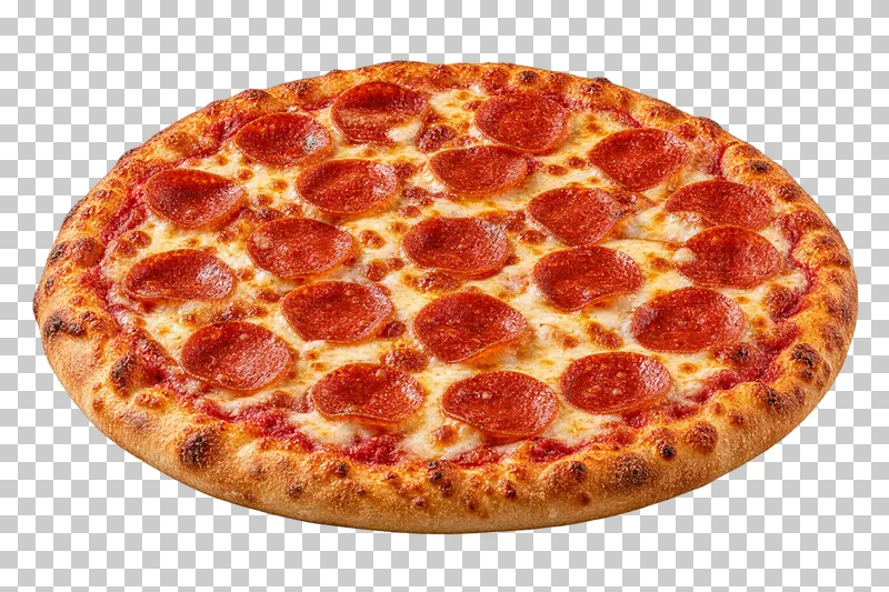 Generated advertising-style cutout of whole pepperoni pizza.