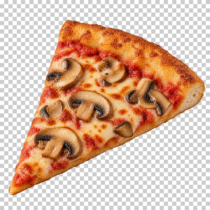 Generated advertising-style cutout of mushroom pizza slice.