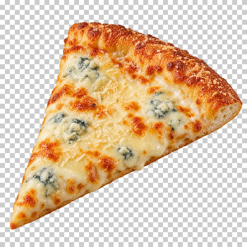 Generated advertising-style cutout of four-cheese pizza slice.