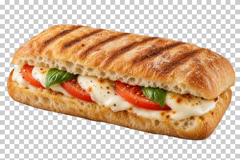 Generated advertising-style cutout of mozzarella panini.