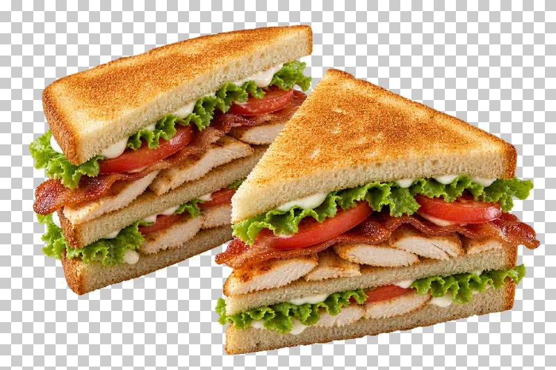 Generated advertising-style cutout of club sandwich in two halves.
