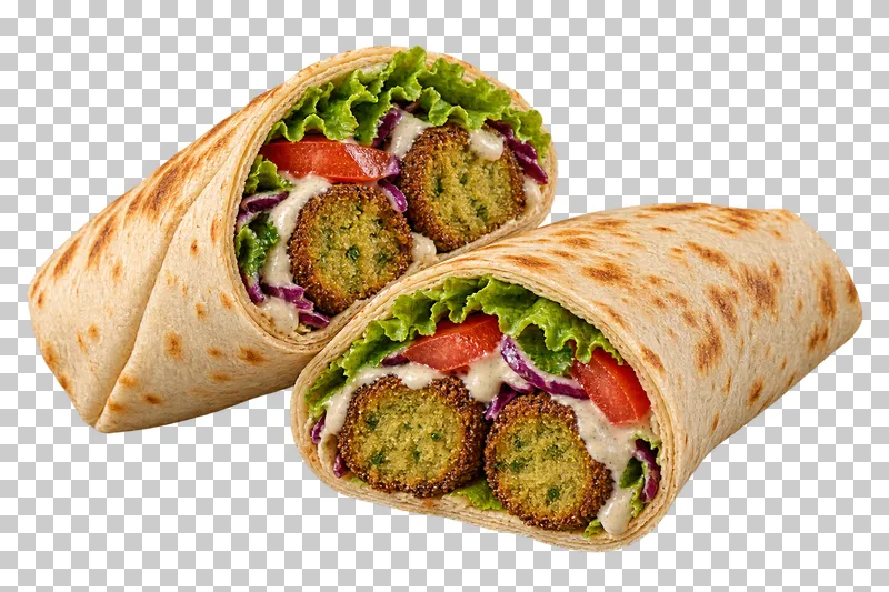 Generated advertising-style cutout of falafel wrap.