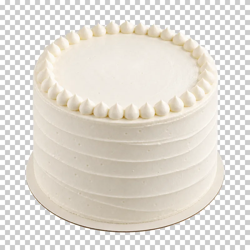 Minimal white cream cake with a small piped border on a thin fitted board.