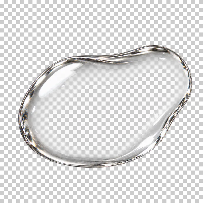 Colorless gel droplet with clear interior and narrow glints.