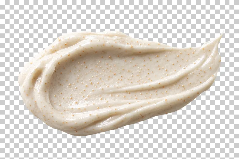 Off-white cream with small fine tan granules.