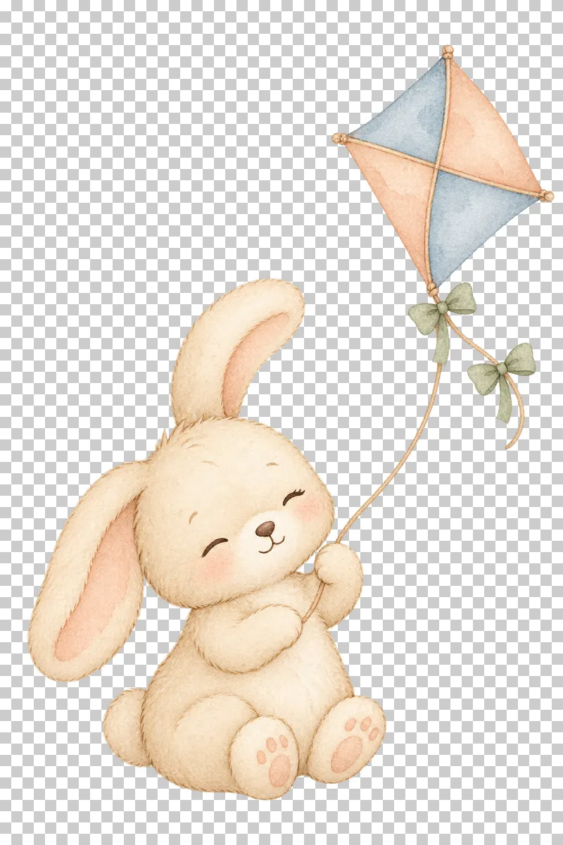 Watercolor illustration of bunny with a kite.