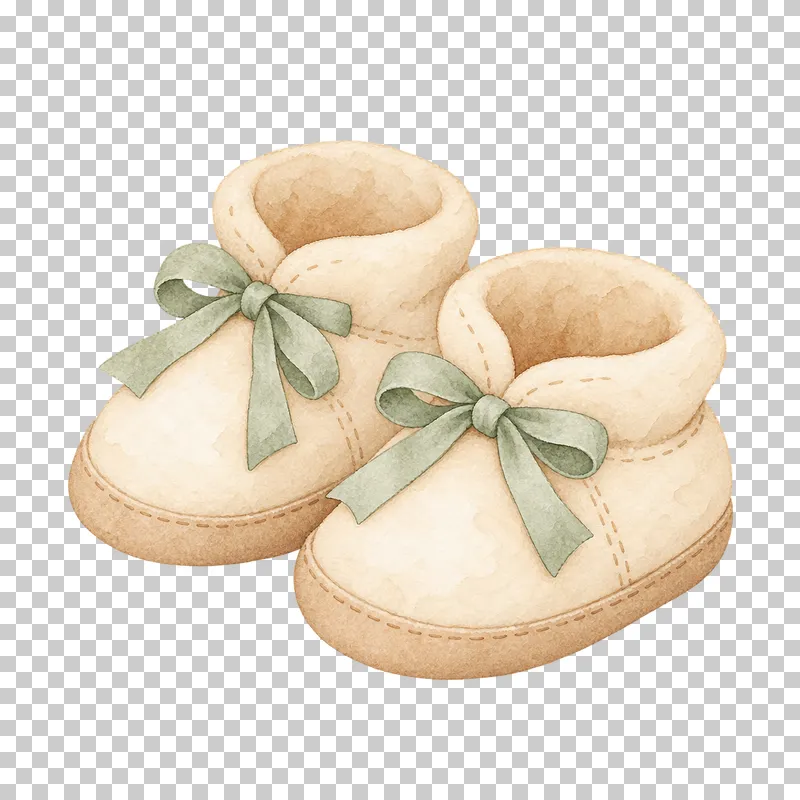 Watercolor illustration of pair of soft baby booties.