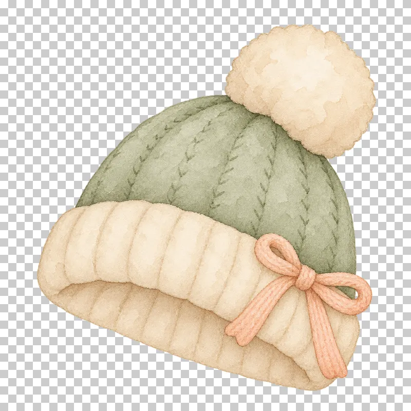 Watercolor illustration of knitted baby hat.