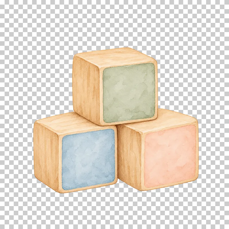 Watercolor illustration of three blank wooden blocks.