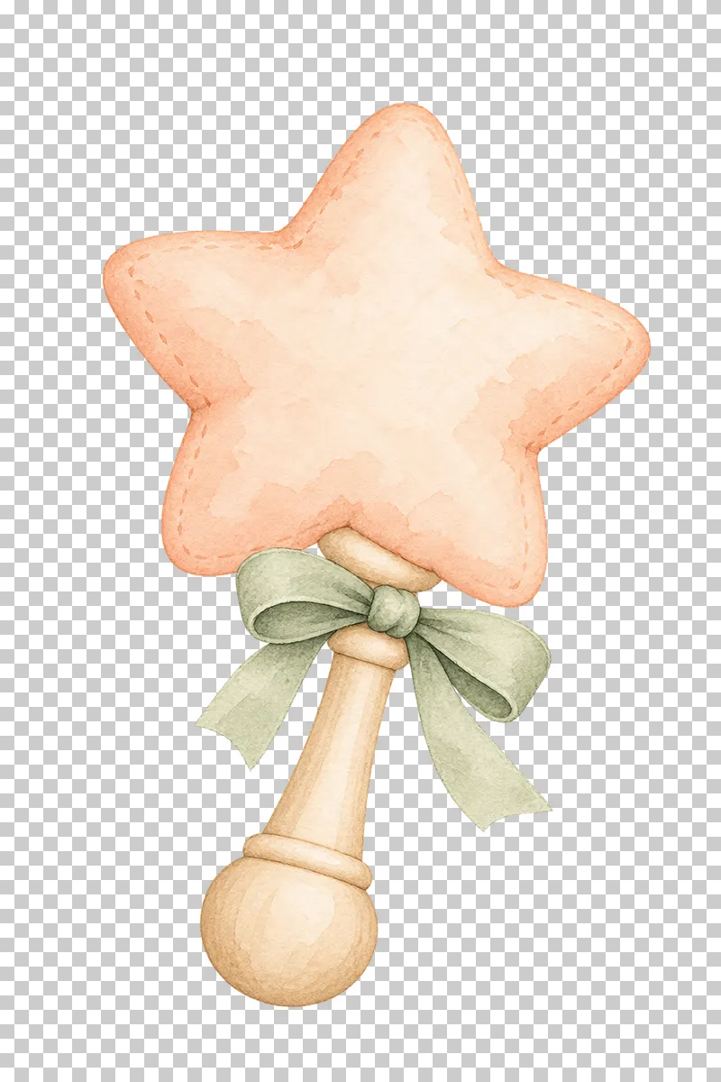 Watercolor illustration of star-shaped rattle.
