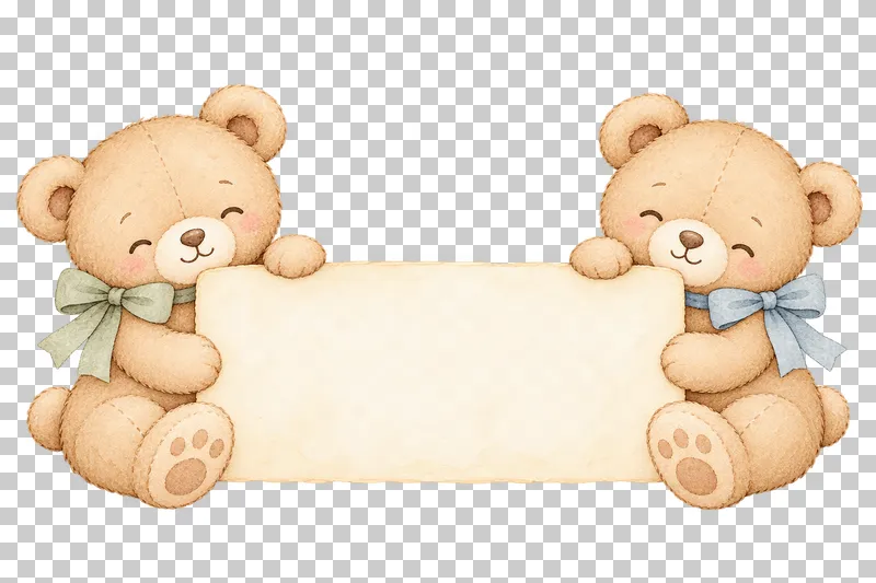 Watercolor illustration of pair of teddy bears with a blank card.