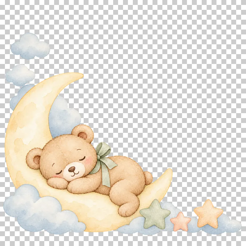 Watercolor illustration of moon and teddy corner decoration.