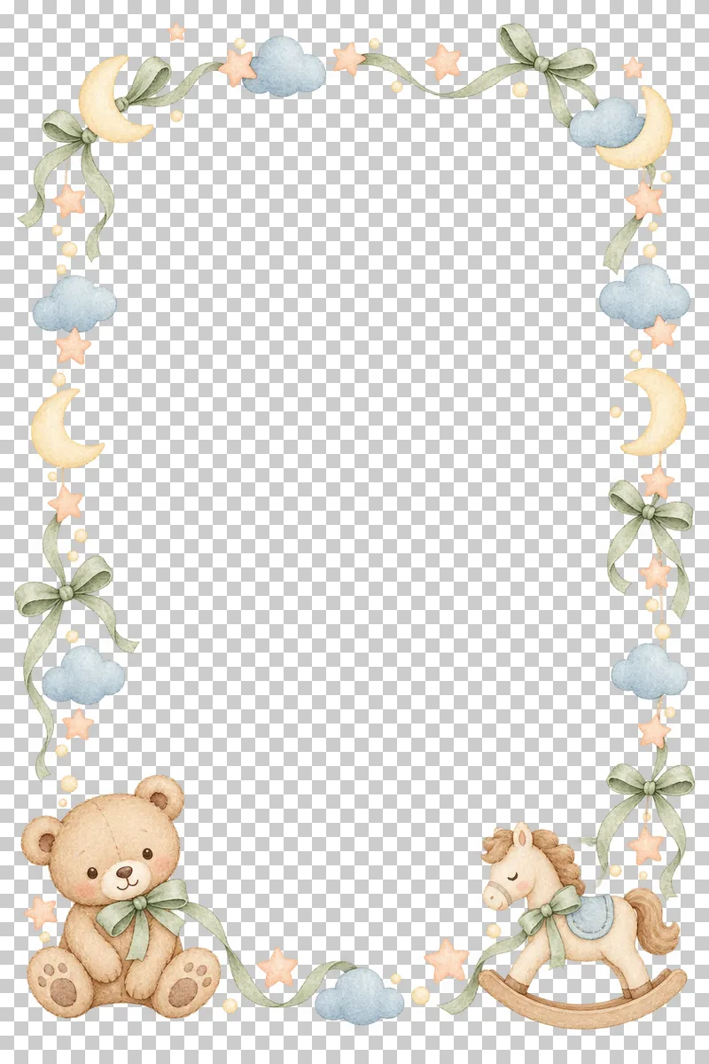 Watercolor illustration of vertical birth record frame.