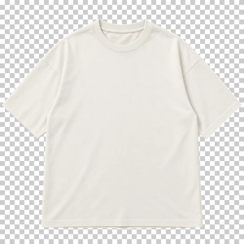 Front of a cream oversized T-shirt laid flat, with dropped shoulders, wide short sleeves and a blank boxy body.