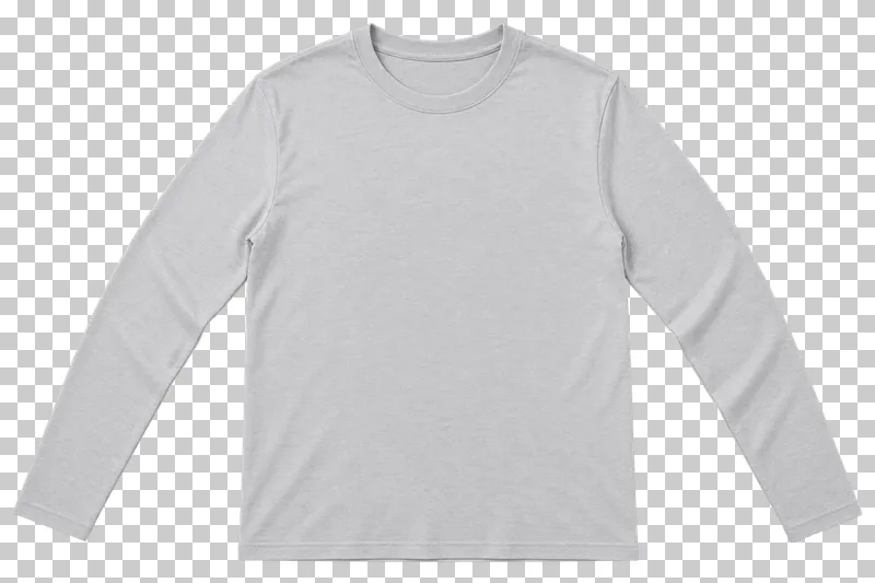 Front of a light gray long-sleeve T-shirt laid flat, with a round neckline and a broad blank torso.