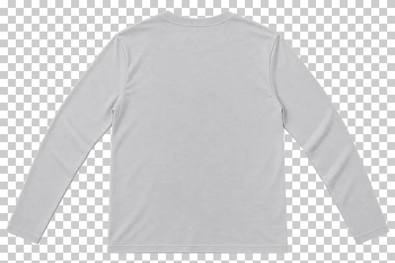 Back of the matching light gray long-sleeve T-shirt, with a higher rear neckline and plain rear torso.