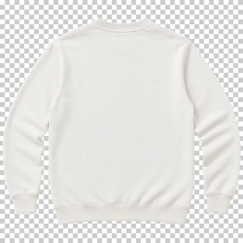 Back of the matching cream crewneck sweatshirt, with long sleeves, ribbed cuffs and a broad plain rear panel.