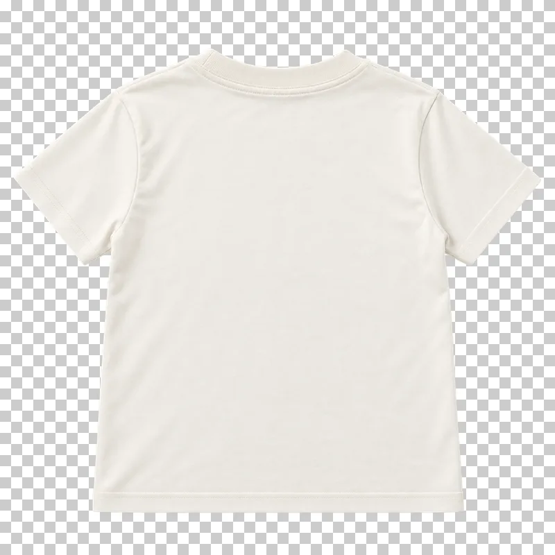 Back of the matching cream children’s T-shirt, with a higher rear neckline, short sleeves and a blank back.