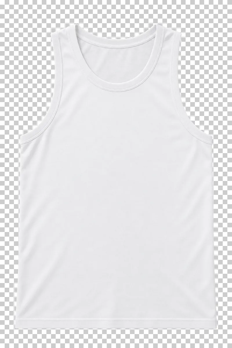 Front of a soft white athletic tank top laid flat, with broad shoulder straps and a blank lightweight torso.