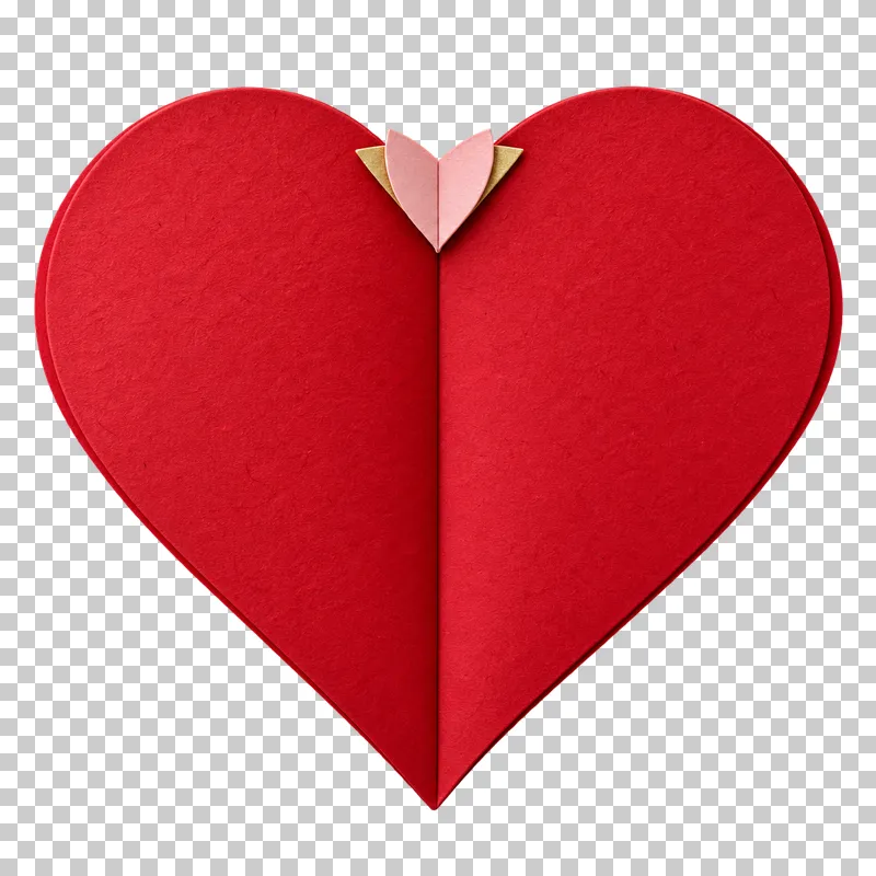 A folded paper heart with a raised central crease.