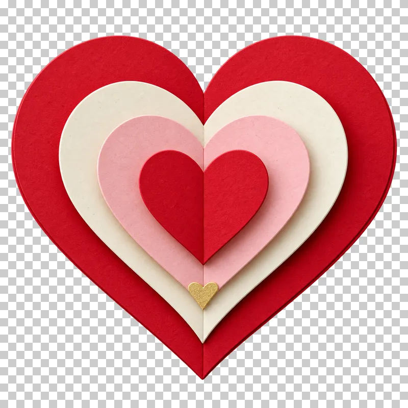 A heart built from stacked paper layers.