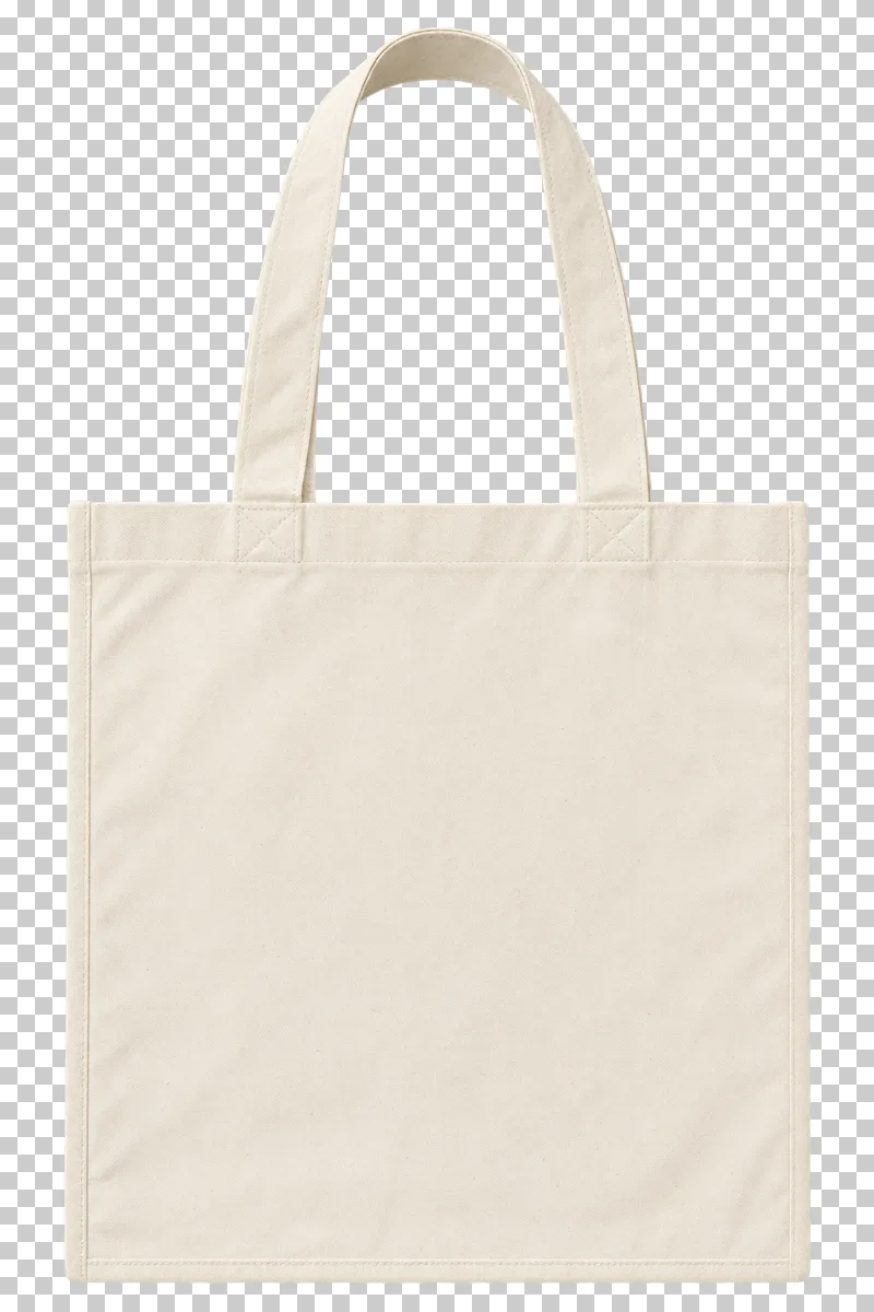 Cream cotton tote bag shown frontally, with two long handles above a broad blank rectangular fabric face.