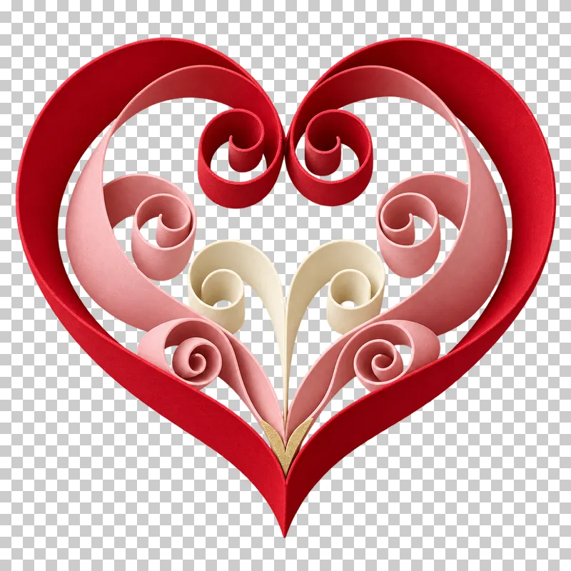 A heart made from curled strips of paper.