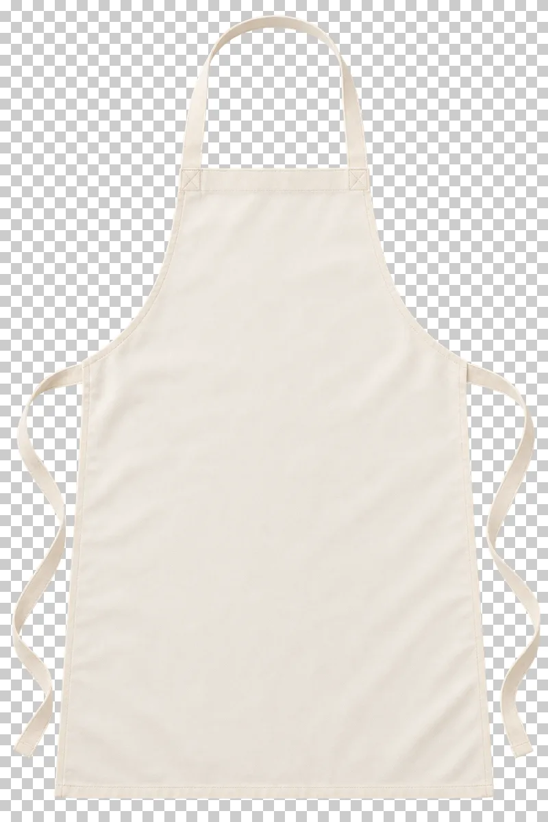 Cream apron shown flat from the front, with a neck loop and waist ties outside its blank central panel.