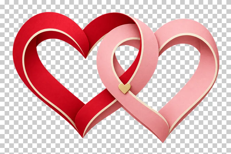 Two interlocking paper hearts with open centers.
