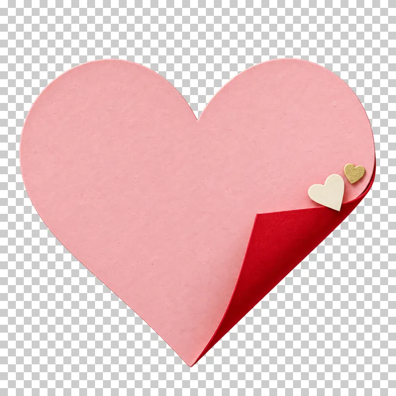 A paper heart with one corner turned over.