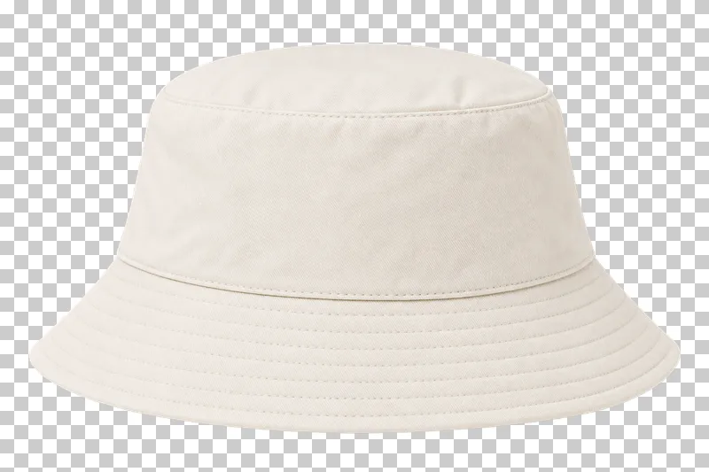 Cream bucket hat facing forward, with a plain cotton crown, stitched seams and a complete brim.