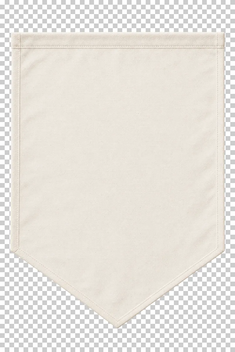 Cream fabric pennant with a straight top, broad blank upper panel and centered pointed bottom.