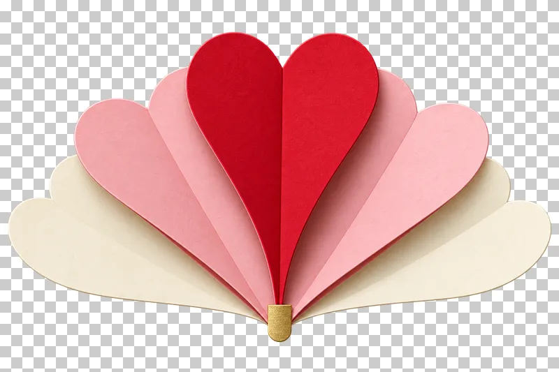 A fan-shaped arrangement of layered paper hearts.