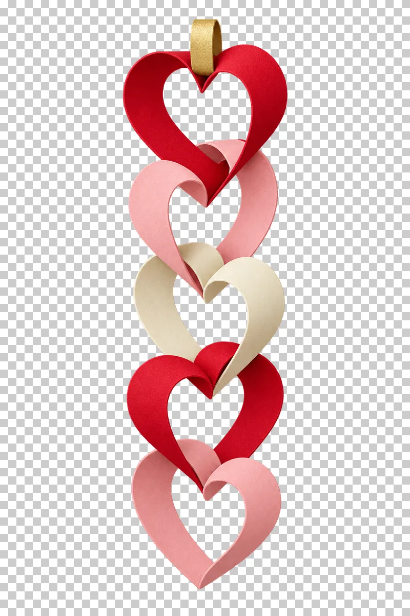 A vertical chain of connected paper hearts.